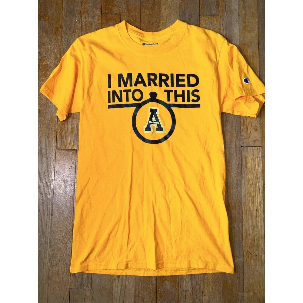 Champion Appalachian State Mountaineers I Married Into This Gold T-Shirt Small